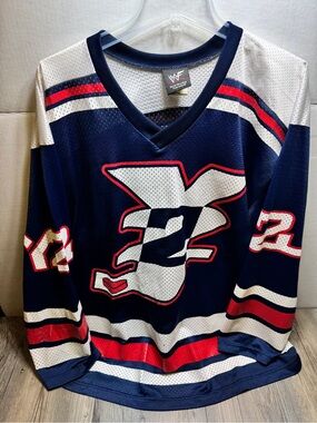 Vintage Chris Jericho Y2J WWF Wrestling Blue Hockey Jersey 54 XXL Made In USA